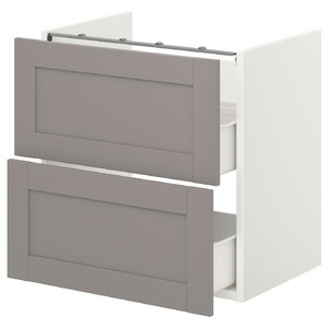 ENHET Base cb f washbasin w 2 drawers, white, grey frame, 60x40x60 cm