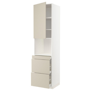 METOD / MAXIMERA Hi cab f micro combi w door/3 drwrs, white/Havstorp beige, 60x60x240 cm