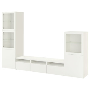 BESTÅ TV storage combination/glass doors, white/Lappviken white clear glass, 300x42x193 cm