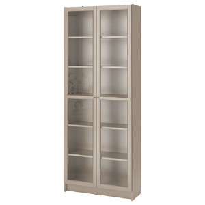BILLY Bookcase with glass-doors, grey, metallic effect, 80x30x202 cm