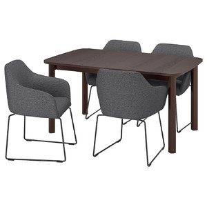 STRANDTORP / TOSSBERG Table and 4 chairs, brown/metal black/grey, 150/205/260x95 cm