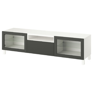 BESTÅ TV bench, white Sindvik/Lappviken/Stubbarp dark grey, 180x42x48 cm