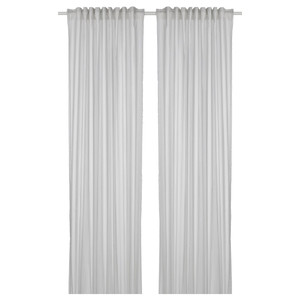 BYMOTT Curtains, 1 pair, white/light grey striped, 120x250 cm