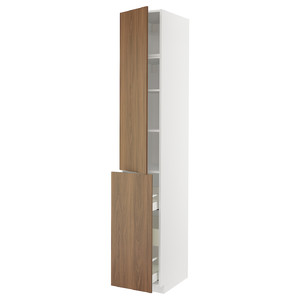 METOD/MAXIMERA Hc w p-o func 3drw/1dr/2shlv, white/Tistorp brown walnut effect, 40x60x240 cm