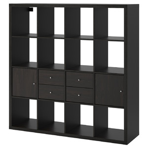 KALLAX Shelving unit with 4 inserts, black-brown, 147x147 cm