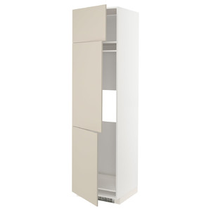 METOD High cab f fridge/freezer w 3 doors, white/Havstorp beige, 60x60x220 cm