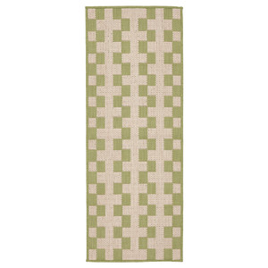 GÅNGSTIG Kitchen mat, flatwoven green/off-white, 45x120 cm