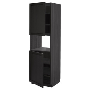 METOD High cab f micro w 2 doors/shelves, black/Lerhyttan black stained, 60x60x200 cm