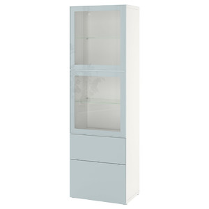 BESTÅ Storage combination w glass doors, white Selsviken/high-gloss light grey-blue, 60x42x193 cm