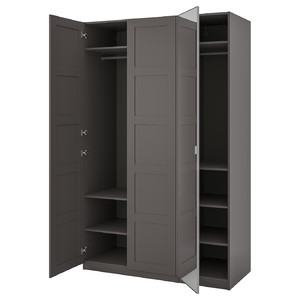 PAX / BERGSBO/ÅHEIM Wardrobe combination, dark grey dark grey/mirror glass, 150x60x236 cm