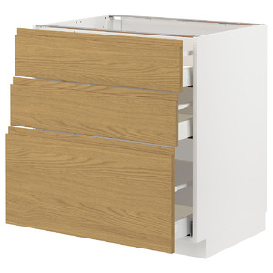 METOD / MAXIMERA Base cabinet with 3 drawers, white/Voxtorp oak effect, 80x60 cm