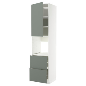 METOD / MAXIMERA High cabinet f oven+door/2 drawers, white/Nickebo matt grey-green, 60x60x240 cm