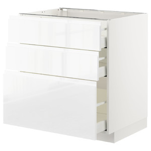 METOD / MAXIMERA Base cabinet with 3 drawers, white/Voxtorp high-gloss/white, 80x60 cm