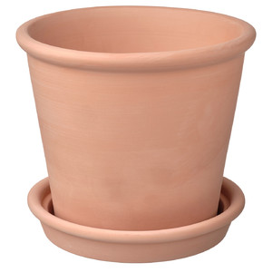 MUSKOTBLOMMA Plant pot with saucer, in/outdoor terracotta, 19 cm