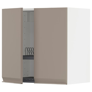 METOD Wall cabinet w dish drainer/2 doors, white/Upplöv matt dark beige, 60x60 cm