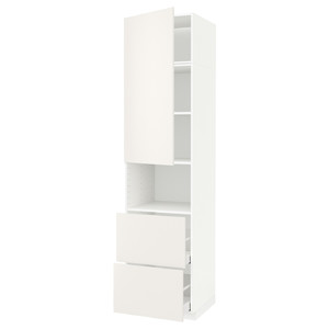 METOD / MAXIMERA Hi cab f micro w door/2 drawers, white/Veddinge white, 60x60x240 cm