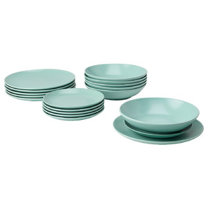 FÄRGKLAR 18-piece service, matt light turquoise