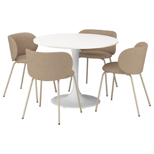 DOCKSTA / KRYLBO Table and 4 chairs, white white/Tonerud dark beige, 103 cm