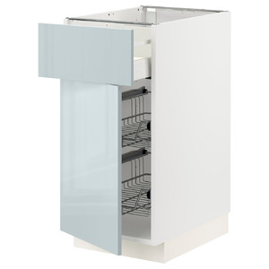 METOD / MAXIMERA Base cab w wire basket/drawer/door, white/Kallarp light grey-blue, 40x60 cm