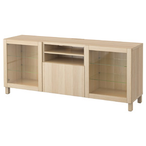 BESTÅ TV bench with drawers, white stained oak