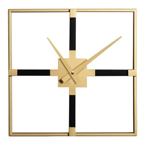 Wall Clock Square 40 x 5 x 40 cm, black/gold