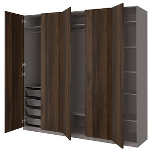 PAX / STORKLINTA Wardrobe combination, dark grey/dark brown stained oak effect, 250x60x236 cm