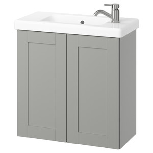 ENHET / TVÄLLEN Wash-stnd w doors/wash-basin/tap, grey/grey frame, 64x33x65 cm