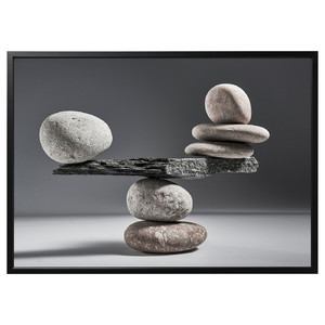 BJÖRKSTA Picture with frame, balanced rocks/black, 140x100 cm
