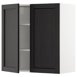 METOD Wall cabinet with shelves/2 doors, white/Lerhyttan black stained, 80x80 cm