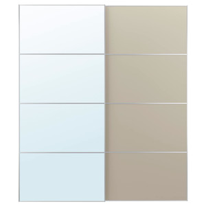 AULI / MEHAMN Pair of sliding doors, aluminium mirror glass/double sided beige, 200x236 cm