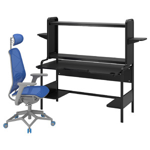 FREDDE / STYRSPEL Gaming desk and chair, black blue/light grey