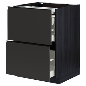 METOD / MAXIMERA Bc w pull-out work surface/3drw, black/Upplöv matt anthracite, 60x60 cm