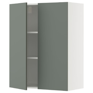 METOD Wall cabinet with shelves/2 doors, white/Nickebo matt grey-green, 80x100 cm