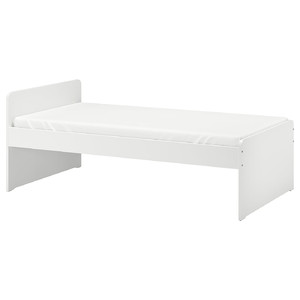 SLÄKT Bed frame with slatted bed base, white, 90x200 cm