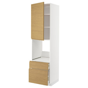 METOD / MAXIMERA Hi cab f ov w dr/2 frnt/1 m/1 h drw, white/Voxtorp oak effect, 60x60x220 cm