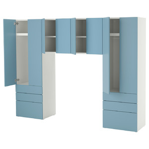 SMÅSTAD / PLATSA Storage combination, white/blue, 240x42x181 cm