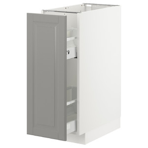 METOD  Base cabinet, pull-out int fittings, white, Bodbyn grey, 30x60 cm