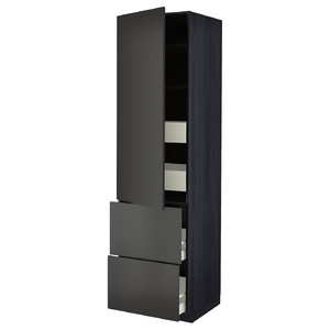 METOD / MAXIMERA Hi cab w shlvs/4 drawers/dr/2 frnts, black/Nickebo matt anthracite, 60x60x220 cm