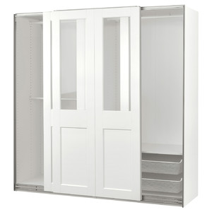 PAX / GRIMO Wardrobe with sliding doors, white/clear glass white, 200x66x201 cm