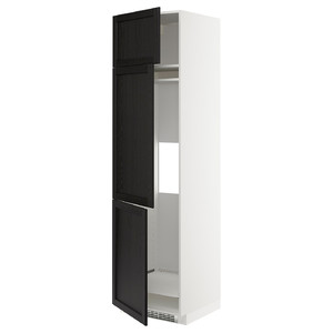 METOD High cab f fridge/freezer w 3 doors, white/Lerhyttan black stained, 60x60x220 cm