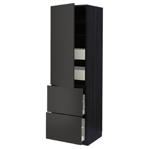 METOD / MAXIMERA Hi cab w shlvs/4 drawers/dr/2 frnts, black/Nickebo matt anthracite, 60x60x200 cm