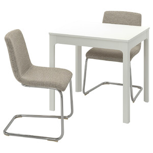 EKEDALEN / LUSTEBO Table and 2 chairs, white chrome-plated/Viarp beige/brown, 80/120 cm