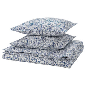 RODGERSIA Duvet cover and 2 pillowcases, blue/white, 200x200/50x60 cm
