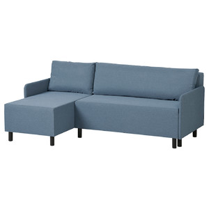 BRUKSVARA 3-seat sofa-bed with chaise longue, Knisa medium blue
