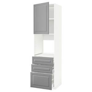 METOD / MAXIMERA High cab f oven w door/3 drawers, white/Bodbyn grey, 60x60x220 cm