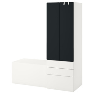 SMÅSTAD / PLATSA Storage combination, white blackboard surface/with bench, 150x57x181 cm