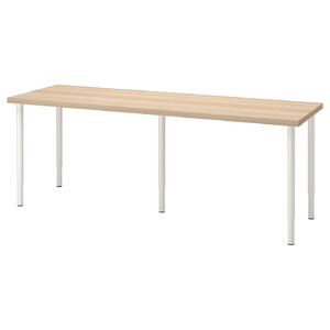 LAGKAPTEN / OLOV Desk, white stained oak effect, white, 200x60 cm