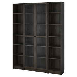 BILLY / OXBERG Bookcase comb w glass doors, dark brown oak effect, 160x202 cm