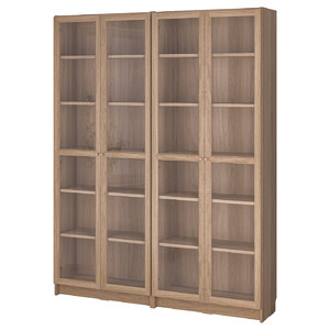 BILLY / OXBERG Bookcase comb w glass doors, oak effect, 160x202 cm