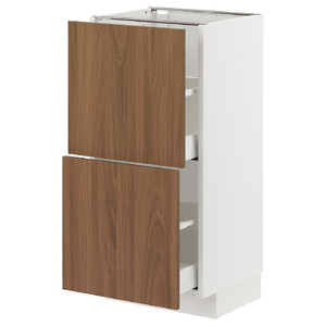 METOD/MAXIMERA Base cabinet with 2 drawers, white/Tistorp brown walnut effect, 40x37 cm